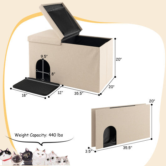 3-in-1 Cat Litter Box Enclosure with Removable & Movable Divider for Pets-Beige LuxuryLifeWay Online Store
