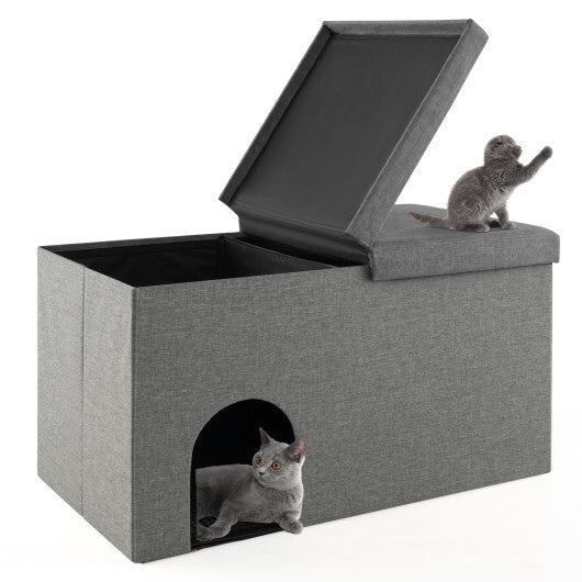 3-in-1 Cat Litter Box Enclosure with Removable & Movable Divider for Pets-Beige LuxuryLifeWay Online Store