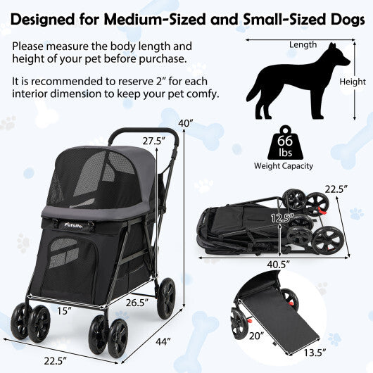 Dog Stroller for Medium Small Senior Elderly Dogs with Dual Entry-Black LuxuryLifeWay Online Store