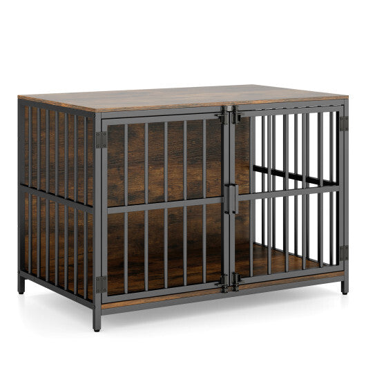 40 Inch Dog Crate Furniture Dog Kennel with Dual Lockable Double Doors-Rustic Brown LuxuryLifeWay Online Store
