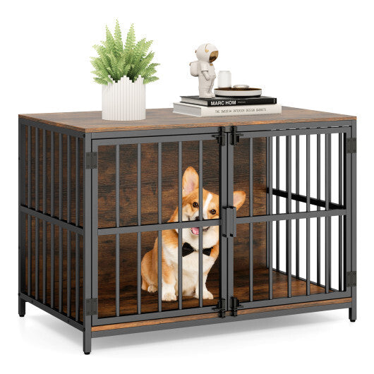 40 Inch Dog Crate Furniture Dog Kennel with Dual Lockable Double Doors-Rustic Brown LuxuryLifeWay Online Store