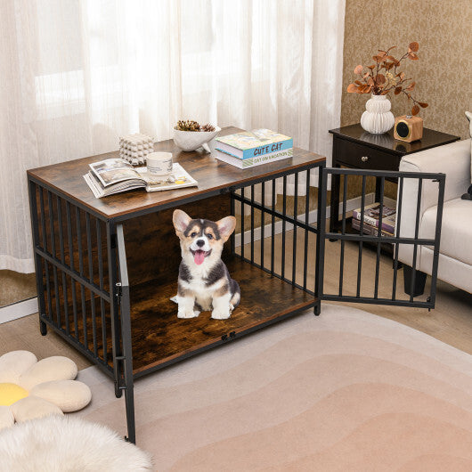 40 Inch Dog Crate Furniture Dog Kennel with Dual Lockable Double Doors-Rustic Brown LuxuryLifeWay Online Store
