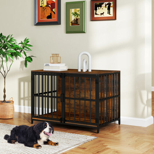 40 Inch Dog Crate Furniture Dog Kennel with Dual Lockable Double Doors-Rustic Brown LuxuryLifeWay Online Store