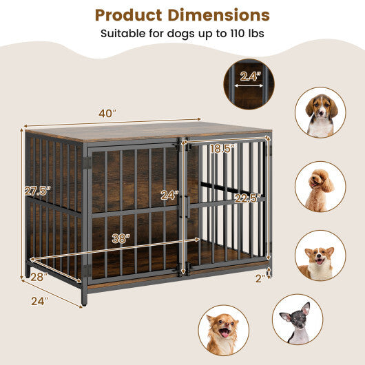 40 Inch Dog Crate Furniture Dog Kennel with Dual Lockable Double Doors-Rustic Brown LuxuryLifeWay Online Store