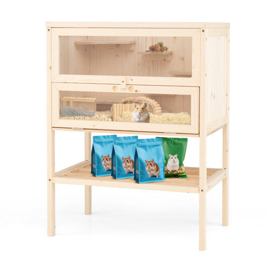31.5 Inches Freestanding Hamster Cage Wooden Hamster Habitat Playpen-Natural LuxuryLifeWay Online Store
