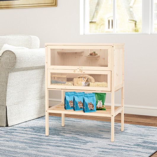 31.5 Inches Freestanding Hamster Cage Wooden Hamster Habitat Playpen-Natural LuxuryLifeWay Online Store
