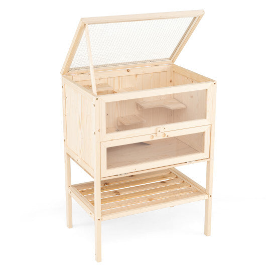 31.5 Inches Freestanding Hamster Cage Wooden Hamster Habitat Playpen-Natural LuxuryLifeWay Online Store