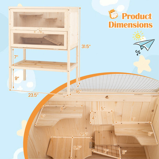 31.5 Inches Freestanding Hamster Cage Wooden Hamster Habitat Playpen-Natural LuxuryLifeWay Online Store