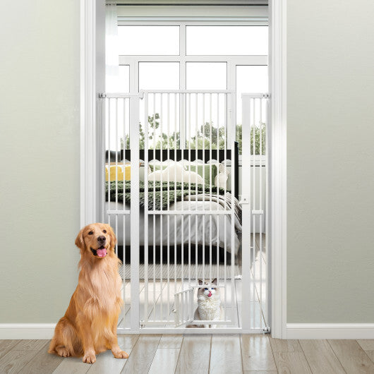 59" Extra Tall Pet Gate Heavy-Duty Metal Cat Gate with Wide Opening-White LuxuryLifeWay Online Store