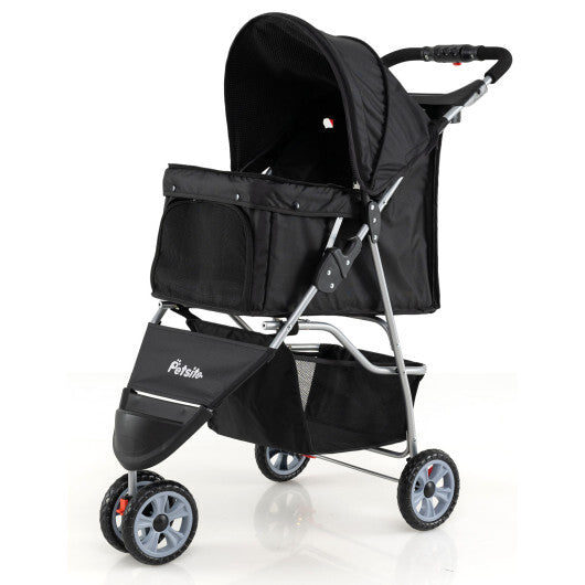 3 Wheel Pet Stroller for Small Dogs Cats up to 33 LBS-Black LuxuryLifeWay Online Store