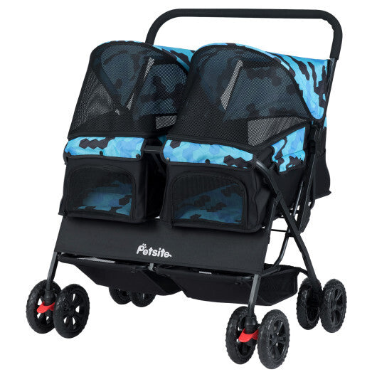 Foldable Double Pet Stroller with Adjustable Sunshade and Storage Basket-Gray LuxuryLifeWay Online Store
