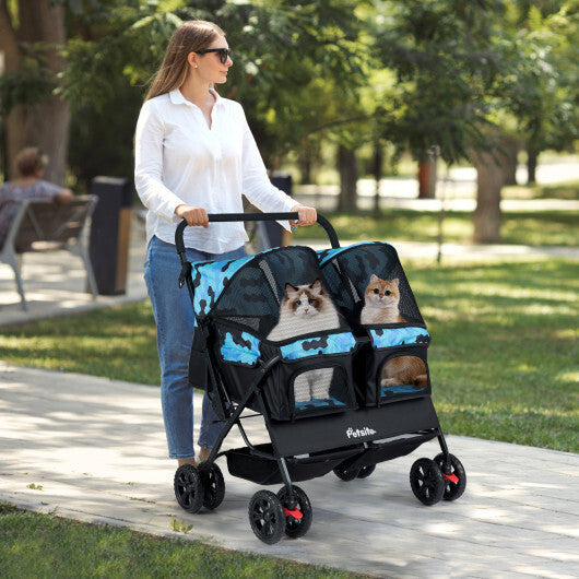 Foldable Double Pet Stroller with Adjustable Sunshade and Storage Basket-Gray LuxuryLifeWay Online Store