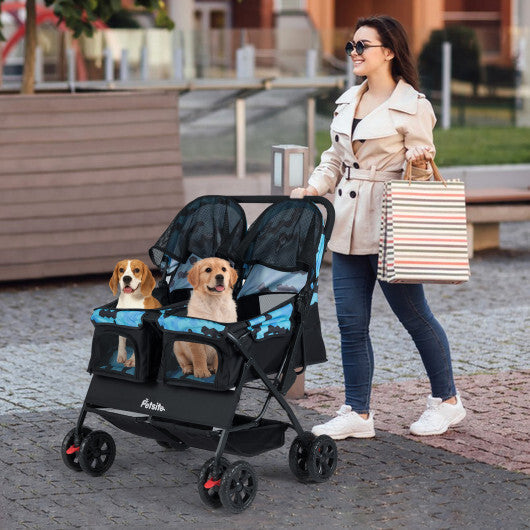 Foldable Double Pet Stroller with Adjustable Sunshade and Storage Basket-Gray LuxuryLifeWay Online Store
