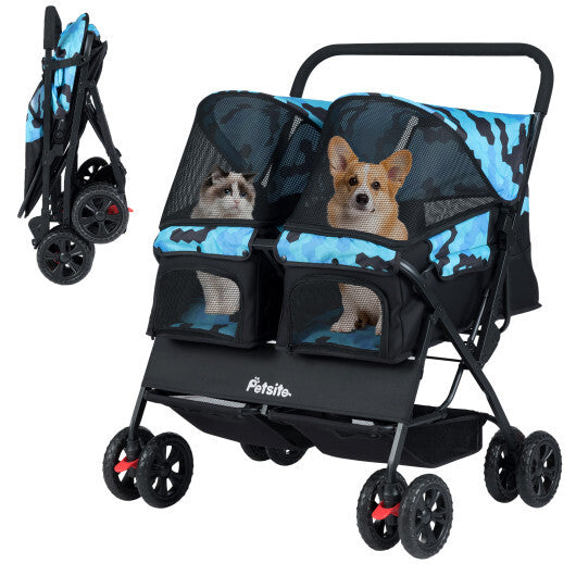 Foldable Double Pet Stroller with Adjustable Sunshade and Storage Basket-Gray LuxuryLifeWay Online Store