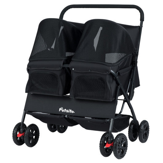 Foldable Double Pet Stroller with Adjustable Sunshade and Storage Basket-Gray LuxuryLifeWay Online Store