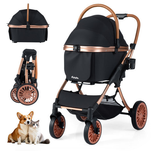 3-in-1 Foldable Pet Stroller with  Sun Shade and Safety Belt for up to 55 lbs Small Medium Dogs Cats-Black LuxuryLifeWay Online Store