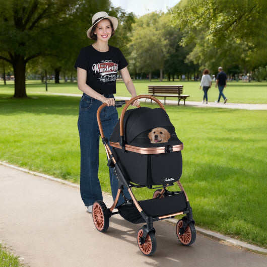 3-in-1 Foldable Pet Stroller with  Sun Shade and Safety Belt for up to 55 lbs Small Medium Dogs Cats-Black LuxuryLifeWay Online Store