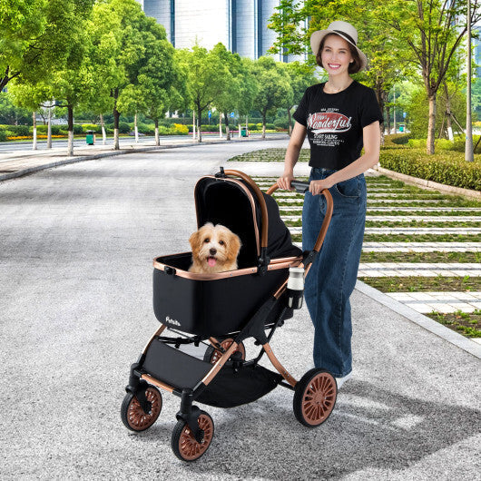 3-in-1 Foldable Pet Stroller with  Sun Shade and Safety Belt for up to 55 lbs Small Medium Dogs Cats-Black LuxuryLifeWay Online Store