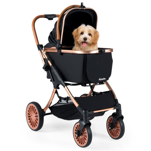 3-in-1 Foldable Pet Stroller with  Sun Shade and Safety Belt for up to 55 lbs Small Medium Dogs Cats-Black LuxuryLifeWay Online Store