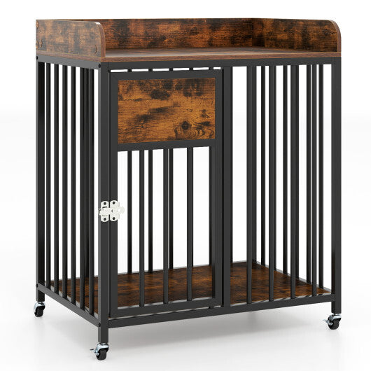 27.5 Inch Dog Crate Furniture with Wheels for Small Dogs and Puppies-Rustic Brown LuxuryLifeWay Online Store