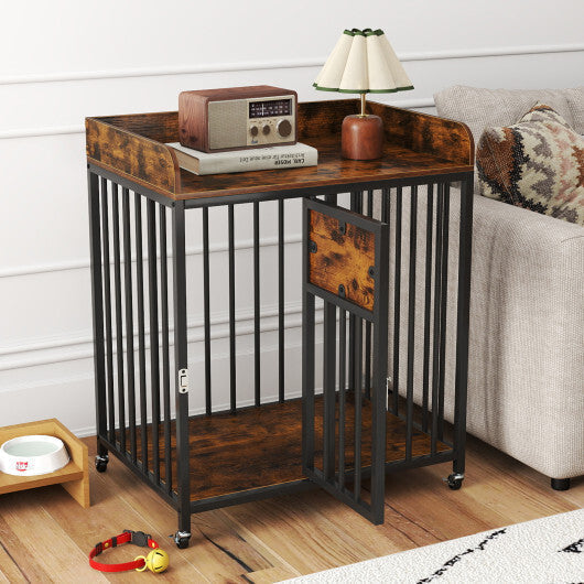 27.5 Inch Dog Crate Furniture with Wheels for Small Dogs and Puppies-Rustic Brown LuxuryLifeWay Online Store
