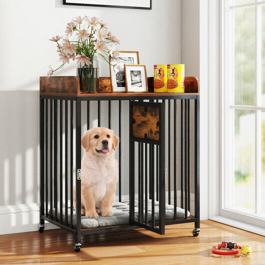 27.5 Inch Dog Crate Furniture with Wheels for Small Dogs and Puppies-Rustic Brown LuxuryLifeWay Online Store