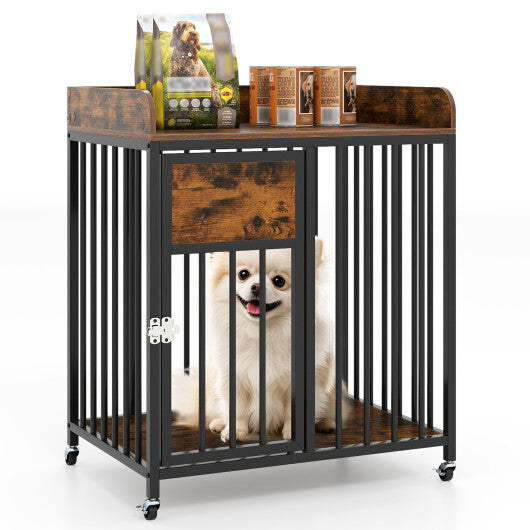 27.5 Inch Dog Crate Furniture with Wheels for Small Dogs and Puppies-Rustic Brown LuxuryLifeWay Online Store