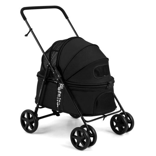 Pet Stroller for Small Medium Dogs Foldable with One-Step Rear Brake and Canopy-Black LuxuryLifeWay Online Store