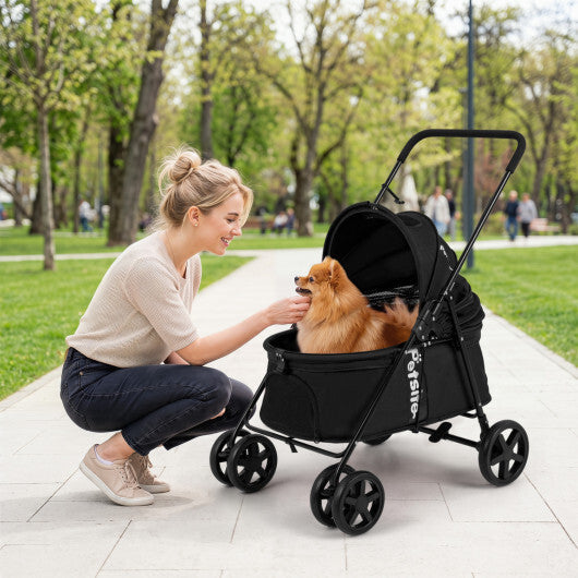 Pet Stroller for Small Medium Dogs Foldable with One-Step Rear Brake and Canopy-Black LuxuryLifeWay Online Store