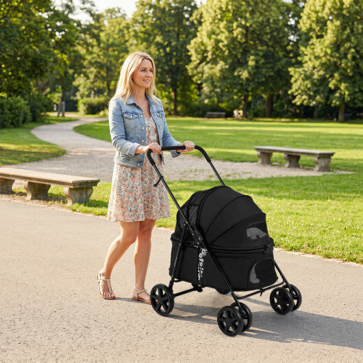 Pet Stroller for Small Medium Dogs Foldable with One-Step Rear Brake and Canopy-Black LuxuryLifeWay Online Store