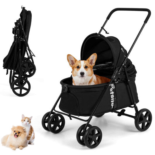 Pet Stroller for Small Medium Dogs Foldable with One-Step Rear Brake and Canopy-Black LuxuryLifeWay Online Store
