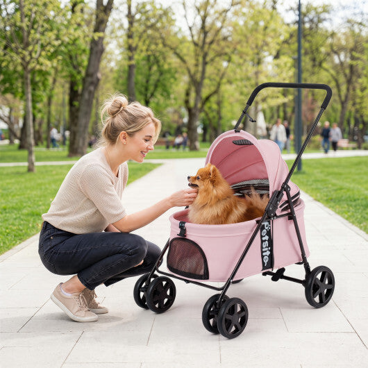 Pet Stroller for Small Medium Dogs Foldable with One-Step Rear Brake and Canopy-Black LuxuryLifeWay Online Store