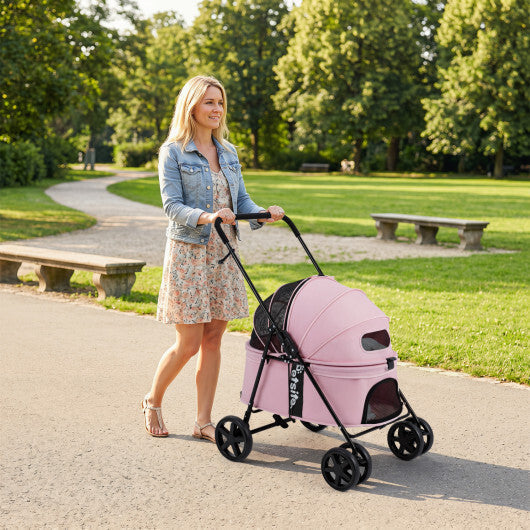 Pet Stroller for Small Medium Dogs Foldable with One-Step Rear Brake and Canopy-Black LuxuryLifeWay Online Store