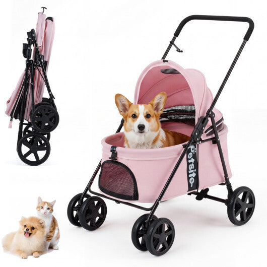 Pet Stroller for Small Medium Dogs Foldable with One-Step Rear Brake and Canopy-Black LuxuryLifeWay Online Store