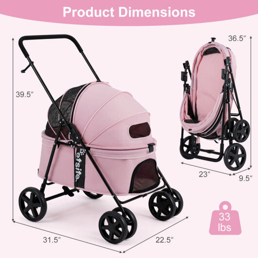 Pet Stroller for Small Medium Dogs Foldable with One-Step Rear Brake and Canopy-Black LuxuryLifeWay Online Store