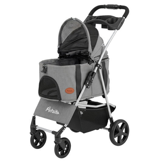 3-in-1 Pet Stroller for Small Medium Dogs Foldable with Detachable Carrier-Gray LuxuryLifeWay Online Store