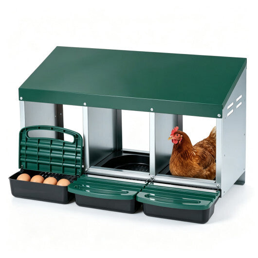 3-Compartment Roll Away Metal Chicken Nesting Box for Hens-Green LuxuryLifeWay Online Store