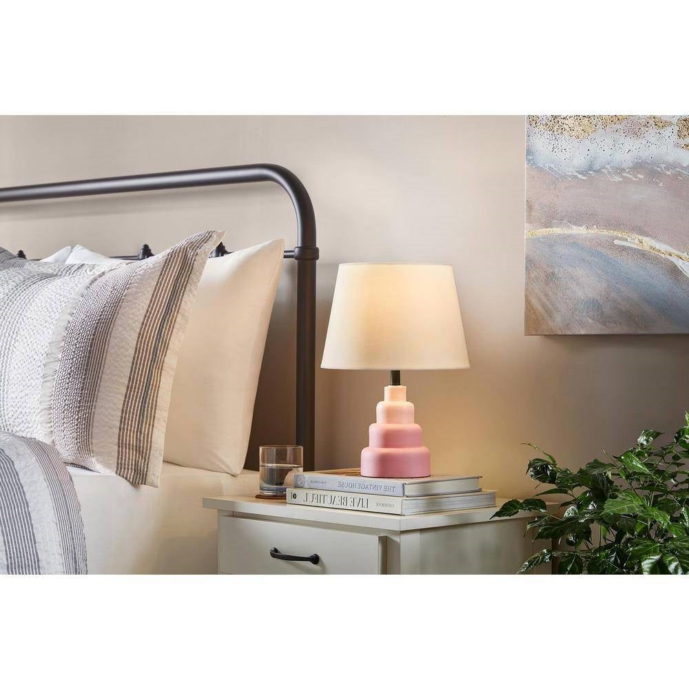Small Pink Desk Light Table Lamp with White Fabric Shade for Bedside Nightstand LuxuryLifeWay Online Store