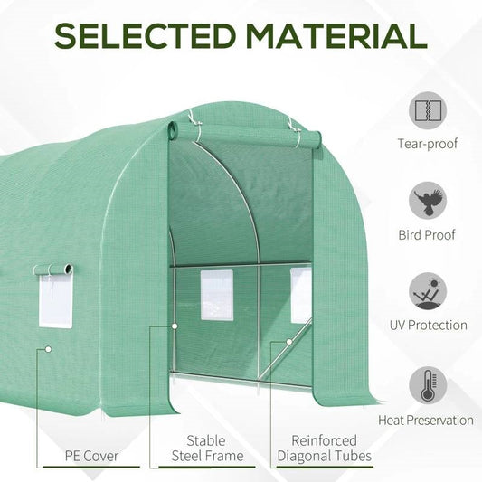 14.5 ft x 6.3 ft Outdoor Greenhouse with Green PE Cover and Sturdy Steel Frame LuxuryLifeWay Online Store