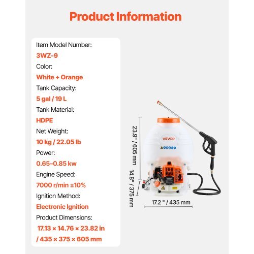 Gas Powered Backpack Sprayer, 26.5CC 0.9HP Engine, Garden Sprayer with 5 Gallon Tank, Large Area Coverage, Lawn Spraying Machine with 24 in Wand & Nozzles for Efficient Gardening & Farming LuxuryLifeWay Online Store