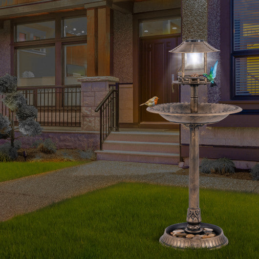 Pedestal Bird Bath with Solar Light with Bird Feeder and Flower Planter-Bronze LuxuryLifeWay Online Store
