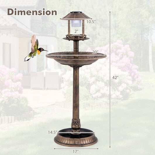 Pedestal Bird Bath with Solar Light with Bird Feeder and Flower Planter-Bronze LuxuryLifeWay Online Store