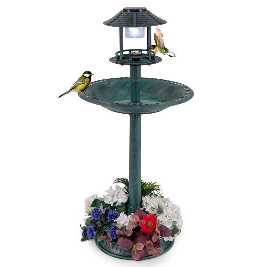 Pedestal Bird Bath with Solar Light with Bird Feeder and Flower Planter-Bronze LuxuryLifeWay Online Store