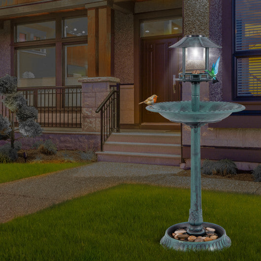 Pedestal Bird Bath with Solar Light with Bird Feeder and Flower Planter-Bronze LuxuryLifeWay Online Store