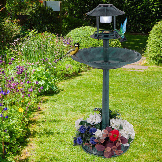 Pedestal Bird Bath with Solar Light with Bird Feeder and Flower Planter-Bronze LuxuryLifeWay Online Store