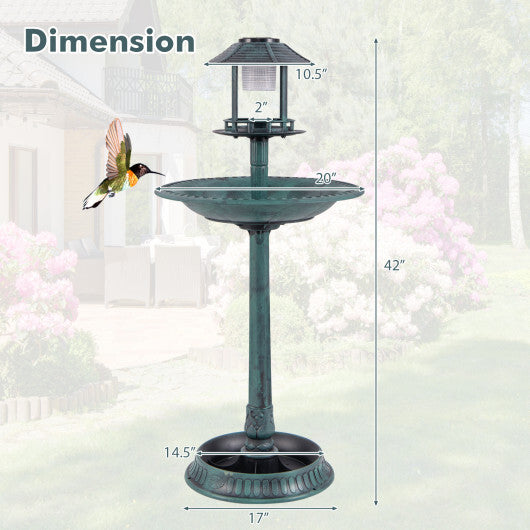 Pedestal Bird Bath with Solar Light with Bird Feeder and Flower Planter-Bronze LuxuryLifeWay Online Store