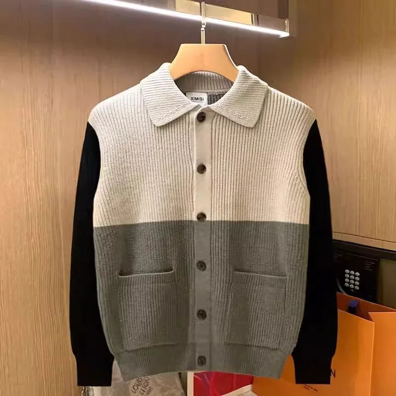 Men's Color Block Shawl Collar Cardigan