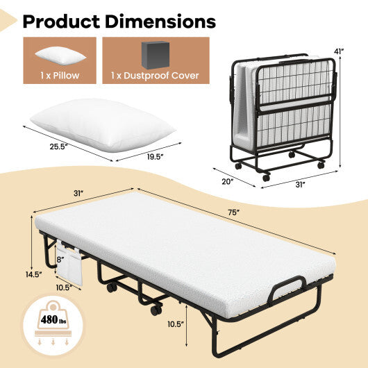 Space-Saving Narrow Twin Rollaway Bed with Pillow and Side Organizer Pocket LuxuryLifeWay Online Store