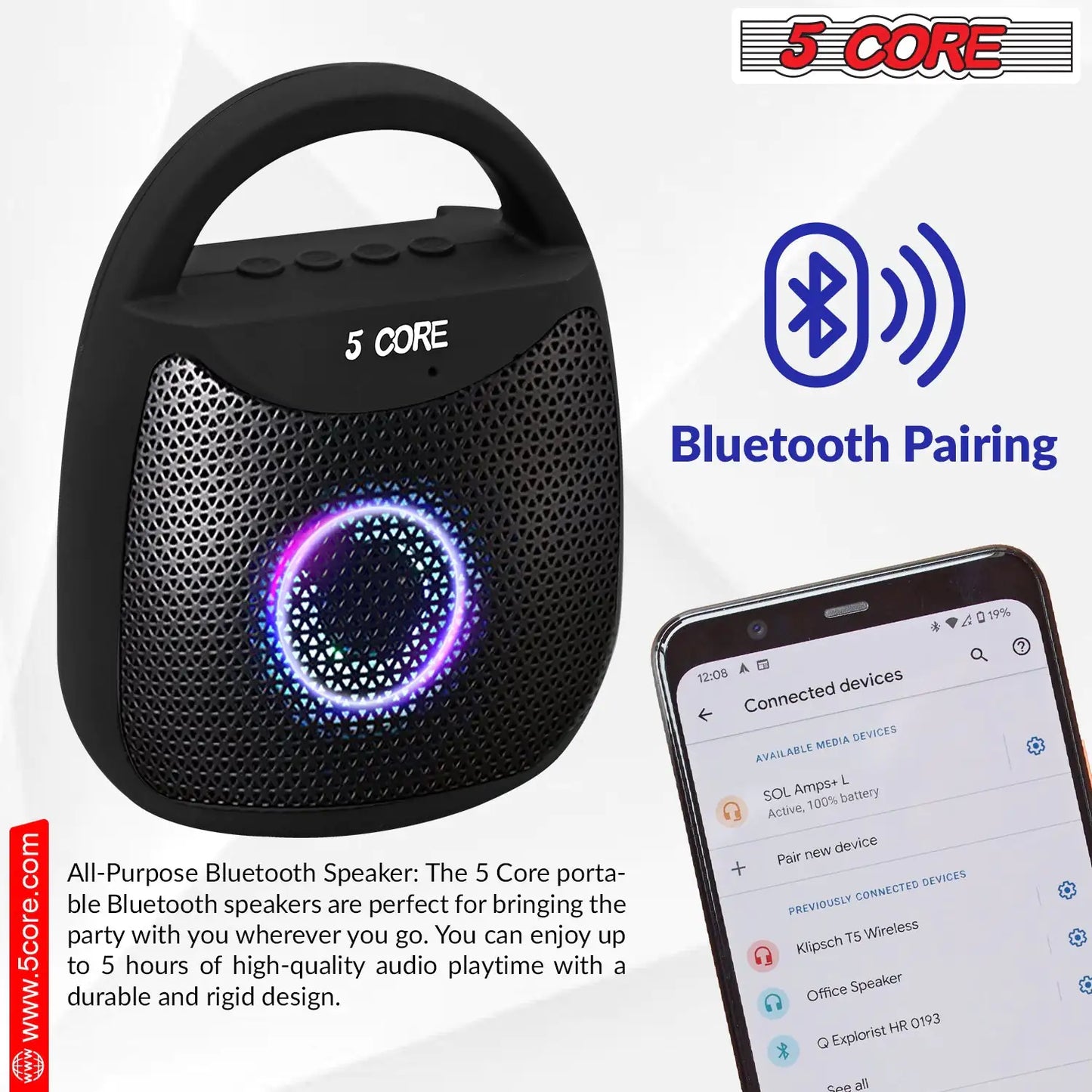 5 Core Outdoor Bluetooth Speaker Wireless Portable Waterproof for Patio Pool Party