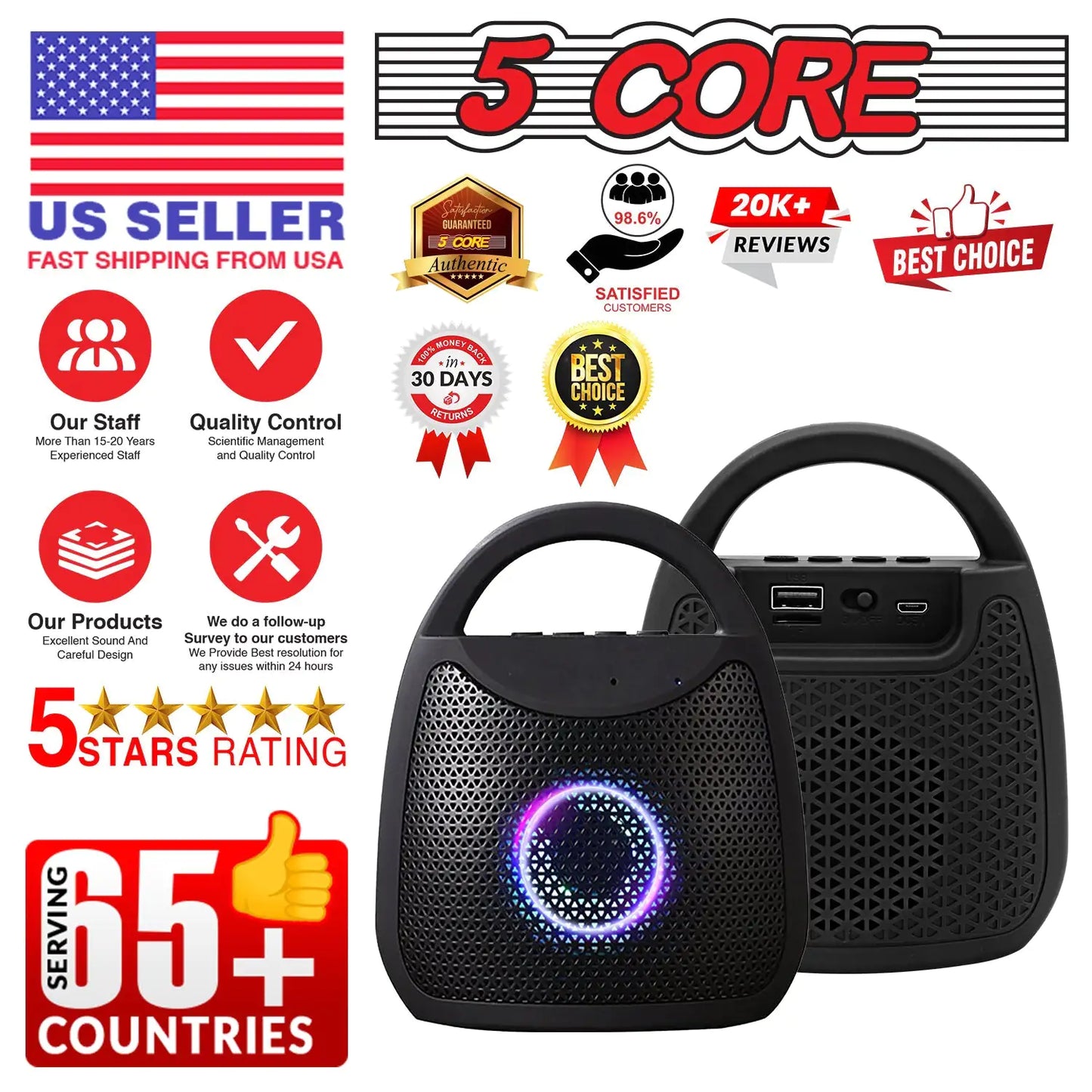 5 Core Outdoor Bluetooth Speaker Wireless Portable Waterproof for Patio Pool Party